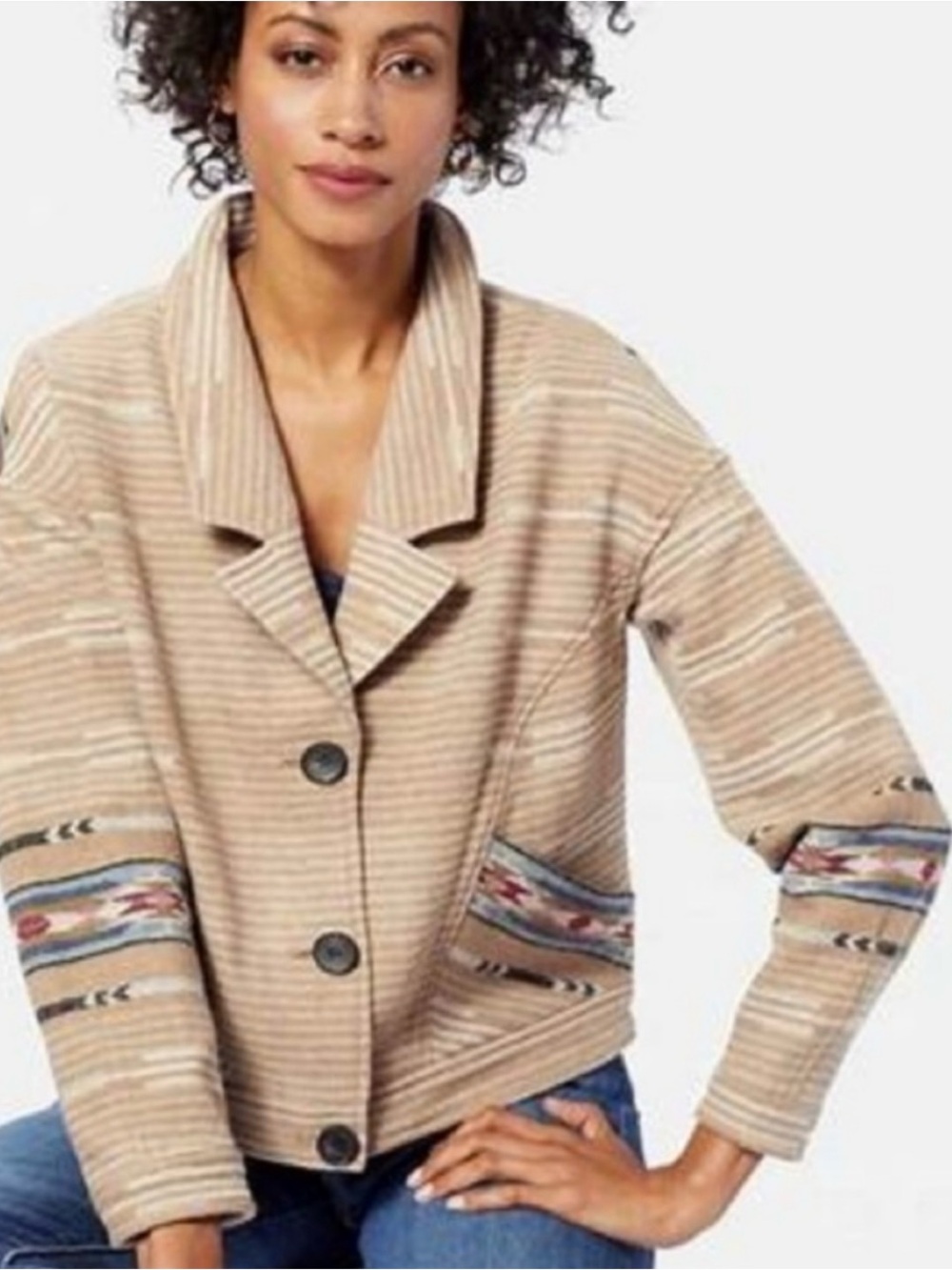 Pendleton Virgin Wool Reata Jacquard Loomed Cropped Jacket - Size M